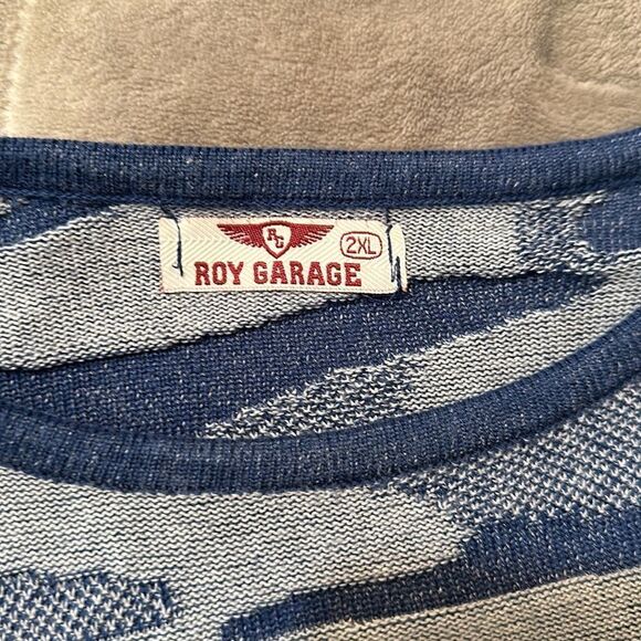 Roy Garage 2X Cotton Blend Heather Blue Fine Knit Crewneck Pullover Sweater - Picture 8 of 9